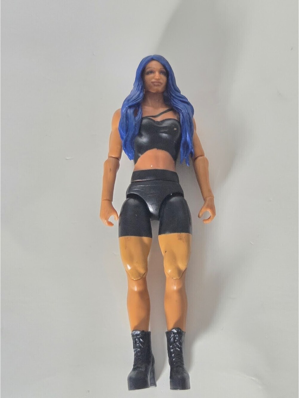 WWE Sasha Banks Action Figure with Blue Hair and Black Ring Gear